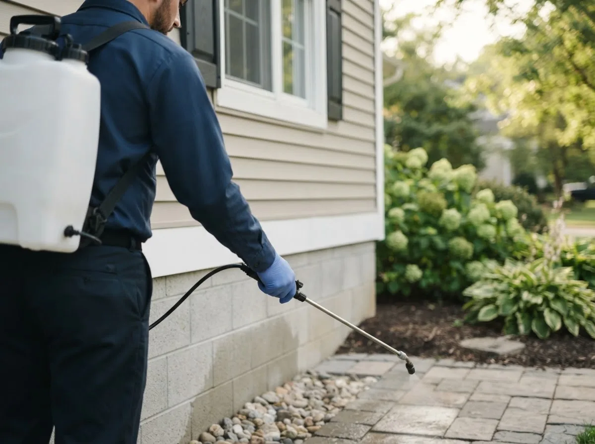 Pest control technician inspecting a home in Von Ormy, TX